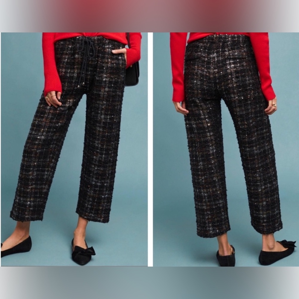 Anthropologie Eva Franco Fritz Metallic Plaid knit Relaxed Fit Trouser Pant S